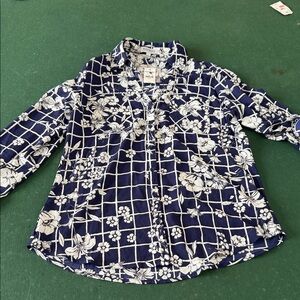 Express Navy and White Floral Blouse